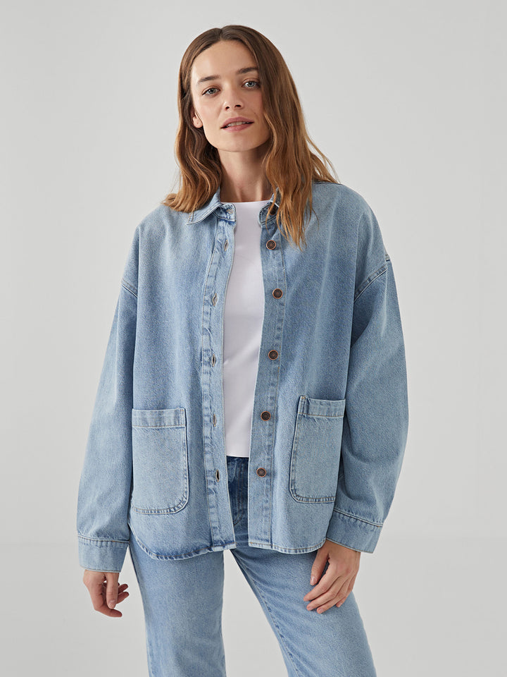 LC WAIKIKI Straight Long Sleeve Women Jean Shirt Jacket