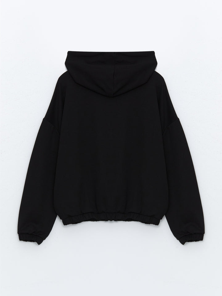 Xside Active Black Hooded Oversize Women'S Thick Zippered Sweatshirt