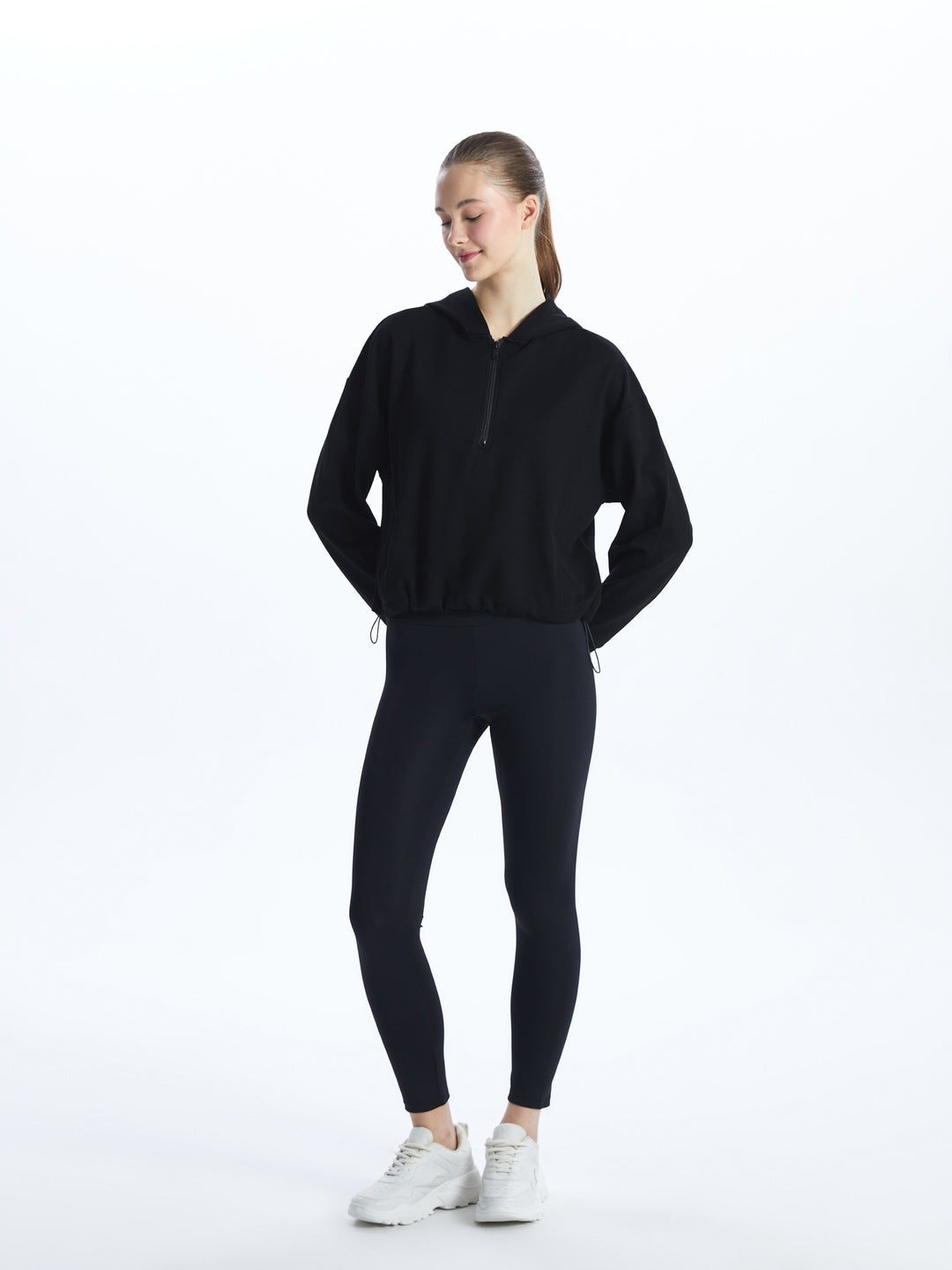 Xside Active Black Plain Long Sleeve Oversize Women'S Hoodie