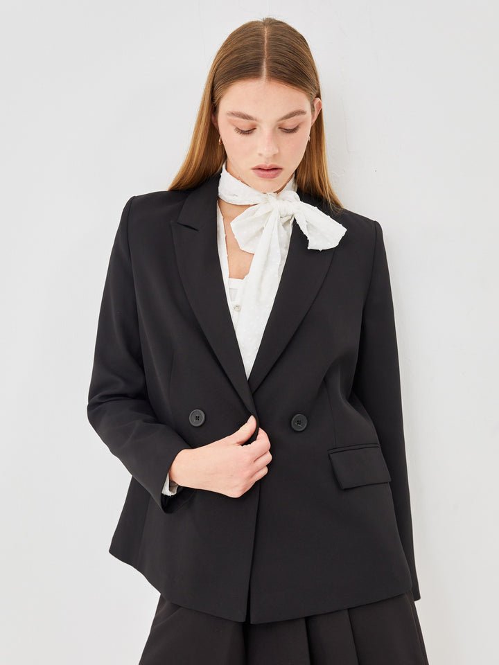 Lcw Vision Black Plain Long Sleeve Women'S Blazer Jacket