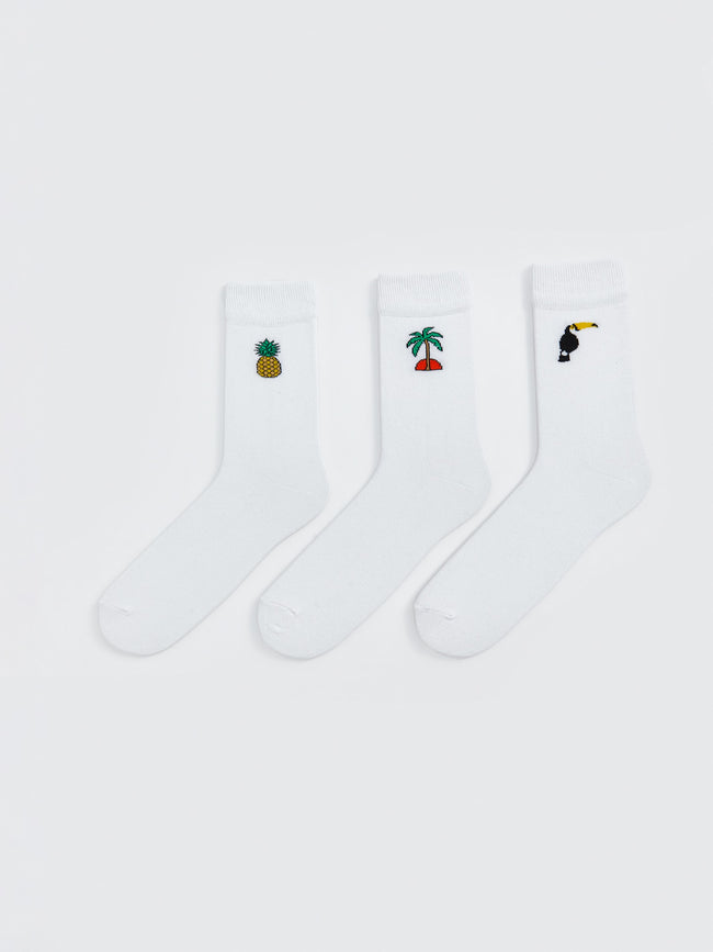 Lcw Eco Mixed Printed Men'S Ankle Socks 3-Pack Hover Image