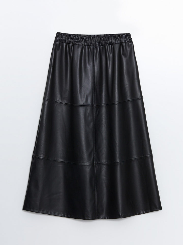 LCW Modest

Black Elastic Waist Leather Look Women's Skirt