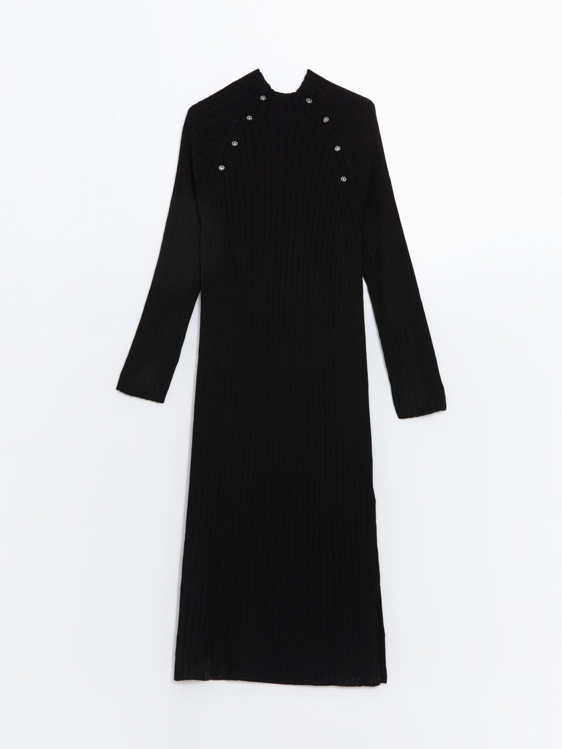 Lcwaikiki Classic Black Stand Collar Stone Printed Women'S Knit Dress