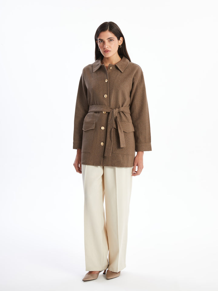 Lcwaikiki Classic Beige Tweed Women'S Shirt Jacket