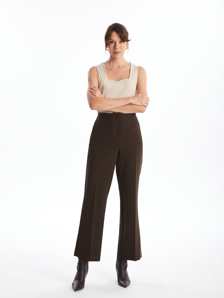 Lcwaikiki Classic Brown Elastic Waist Wide Leg Women'S Trousers