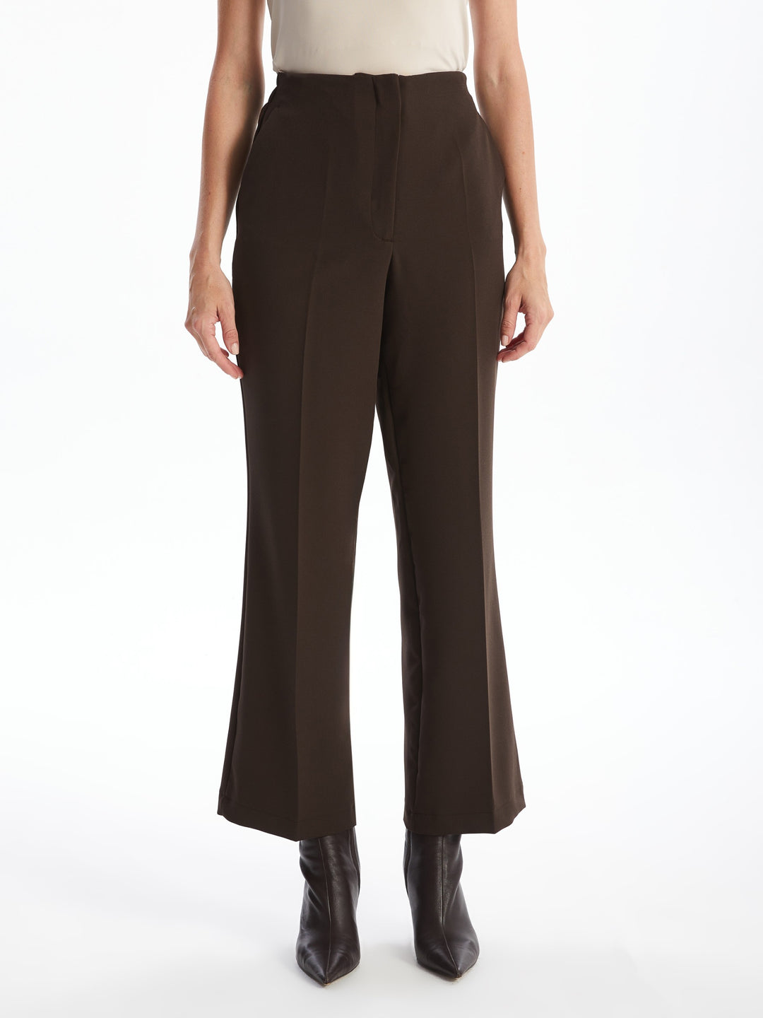 Lcwaikiki Classic Brown Elastic Waist Wide Leg Women'S Trousers