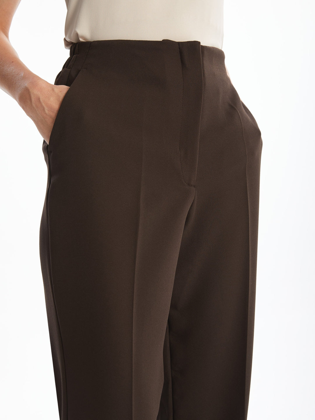 Lcwaikiki Classic Brown Elastic Waist Wide Leg Women'S Trousers