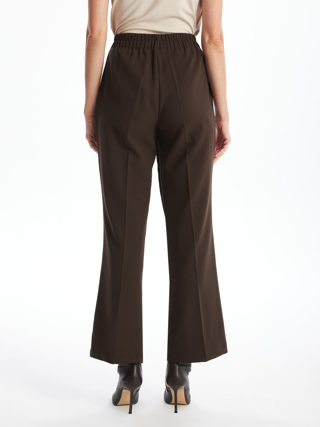 Lcwaikiki Classic Brown Elastic Waist Wide Leg Women'S Trousers