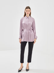 Lcw Modest Lilac Striped Oversize Satin Women'S Shirt Tunic