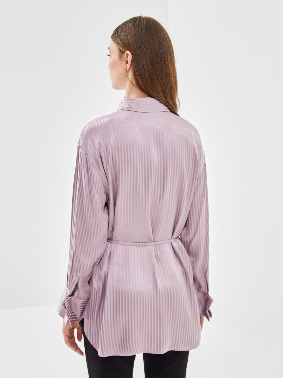 Lcw Modest Lilac Striped Oversize Satin Women'S Shirt Tunic