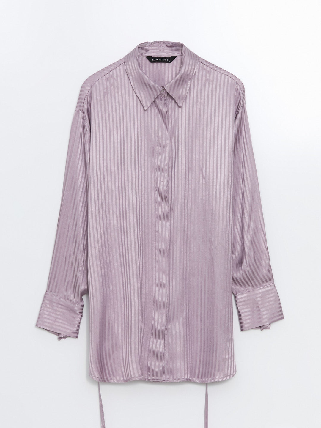 Lcw Modest Lilac Striped Oversize Satin Women'S Shirt Tunic