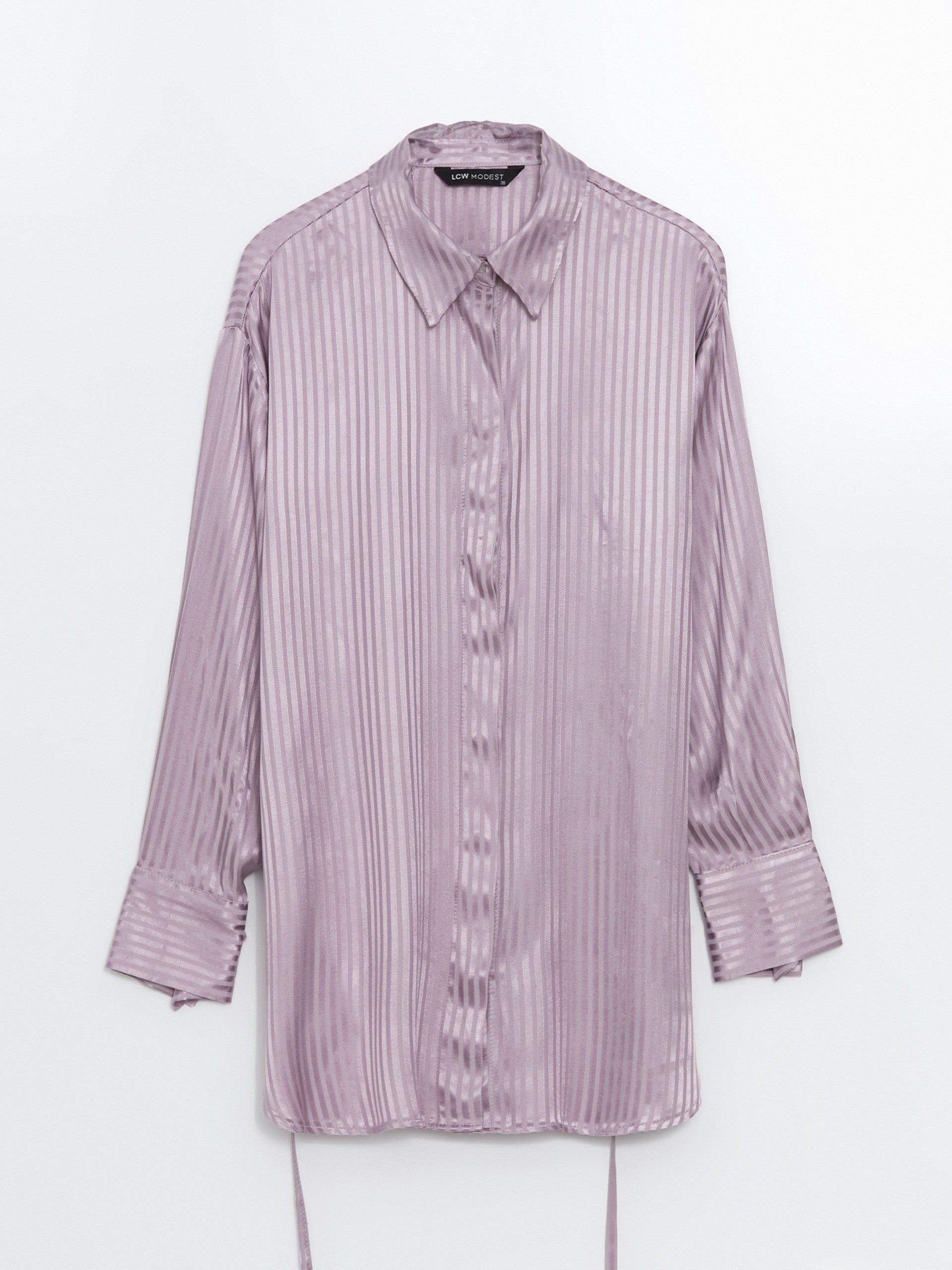 Lcw Modest Lilac Striped Oversize Satin Women'S Shirt Tunic