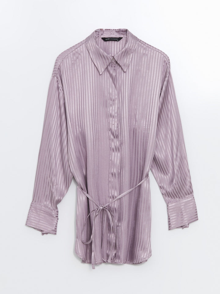 Lcw Modest Lilac Striped Oversize Satin Women'S Shirt Tunic