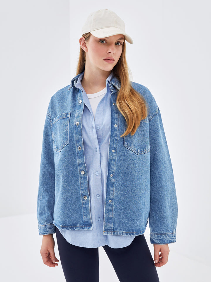 Lcw Vision Indigo Oversize Women'S Jean Shirt Jacket