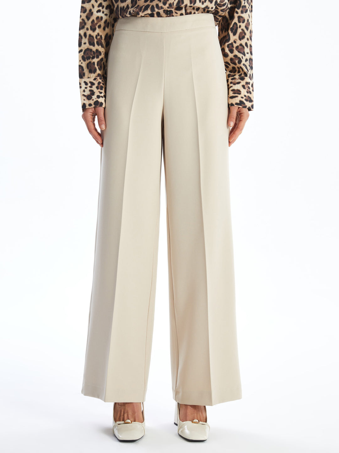 Lcw Vision Beige Elastic Waist Slim Fit Women'S Trousers