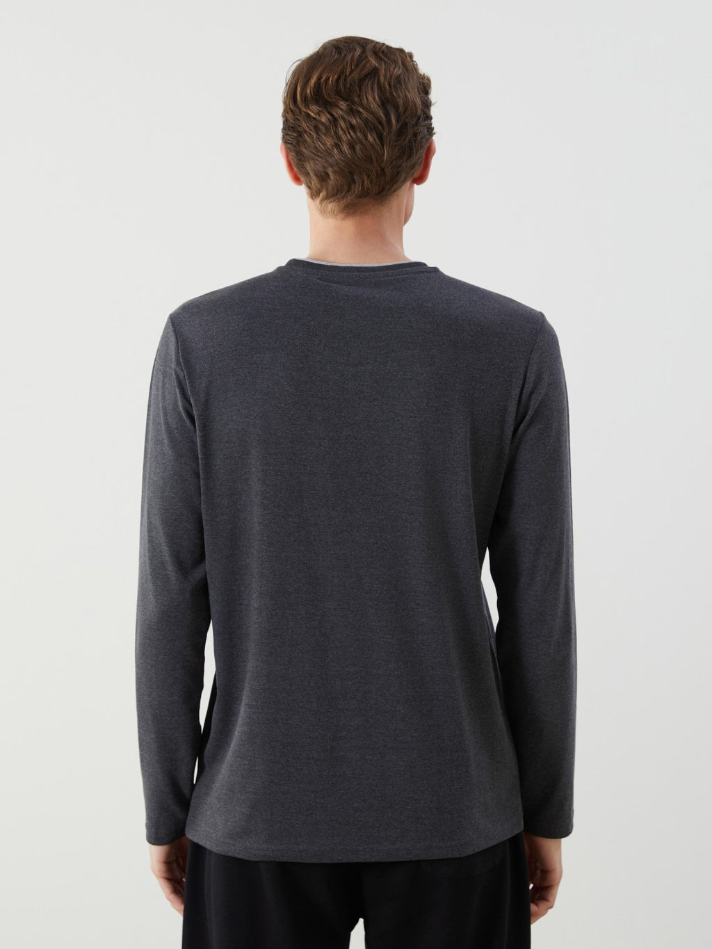 Lc Waikiki Anthracite Crew Neck Long Sleeve Men Pajama Top