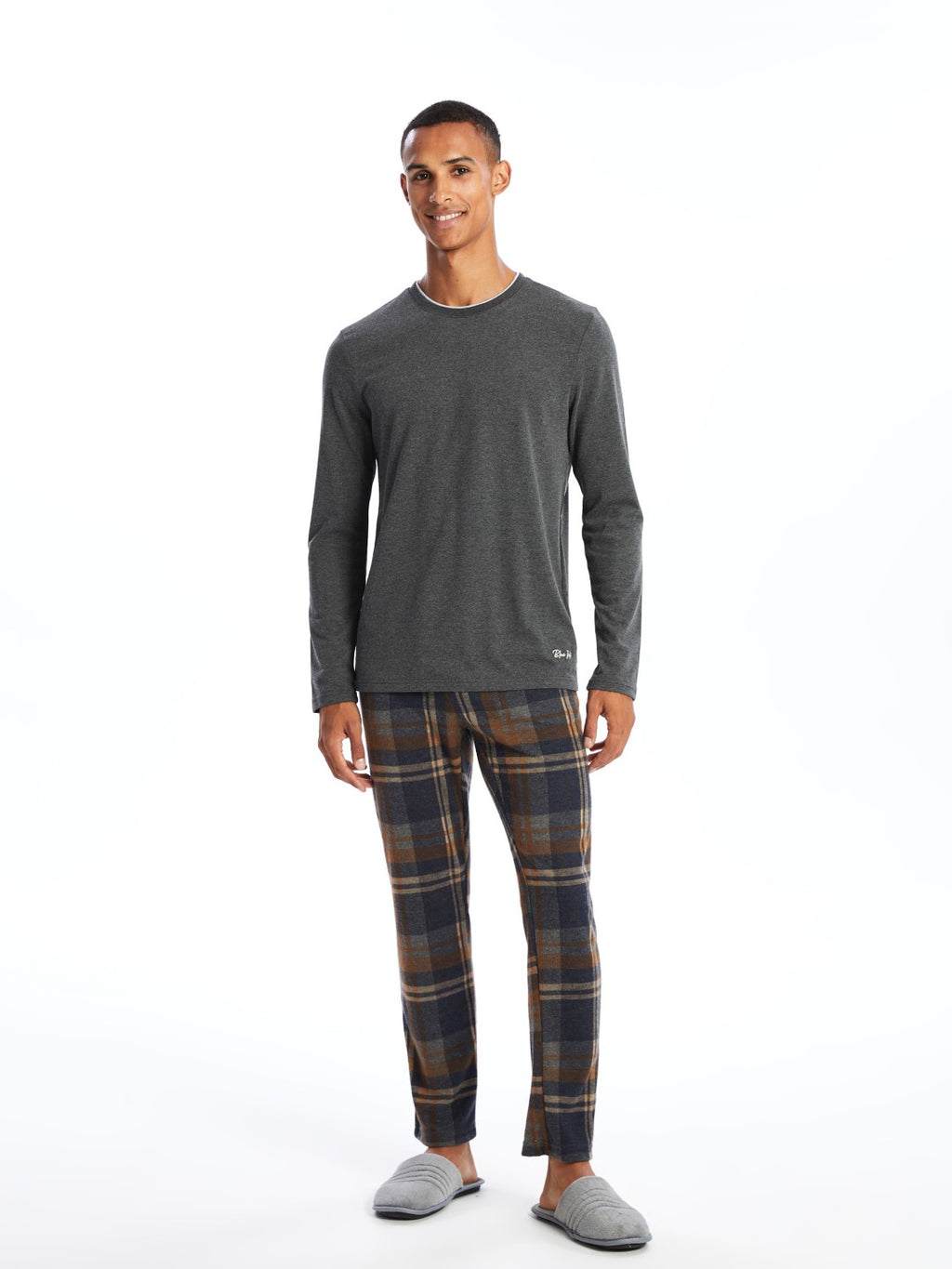 Lc Waikiki Anthracite Crew Neck Long Sleeve Men Pajama Top