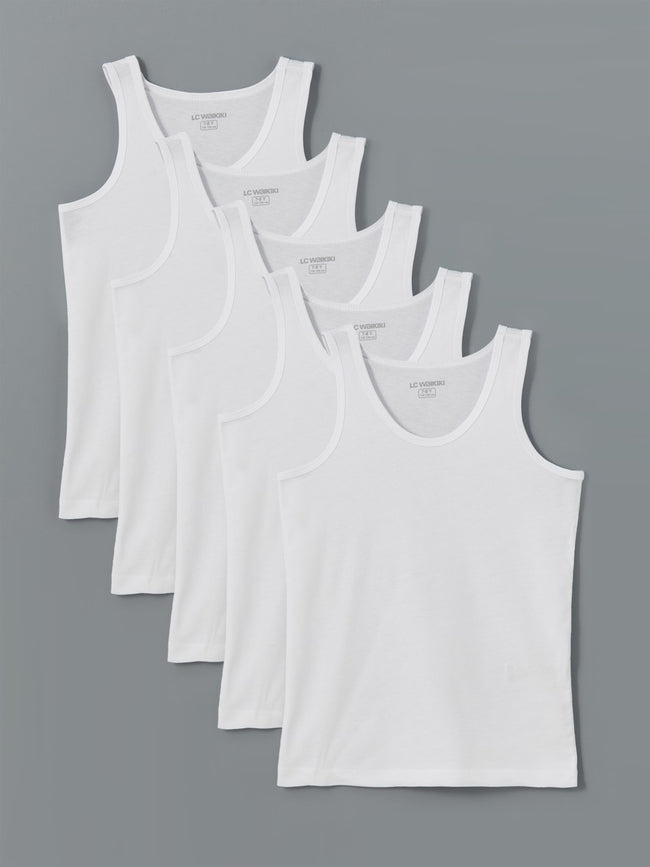 LCW Kids White Crew Neck Boys Undershirt 5-Pack Hover Image