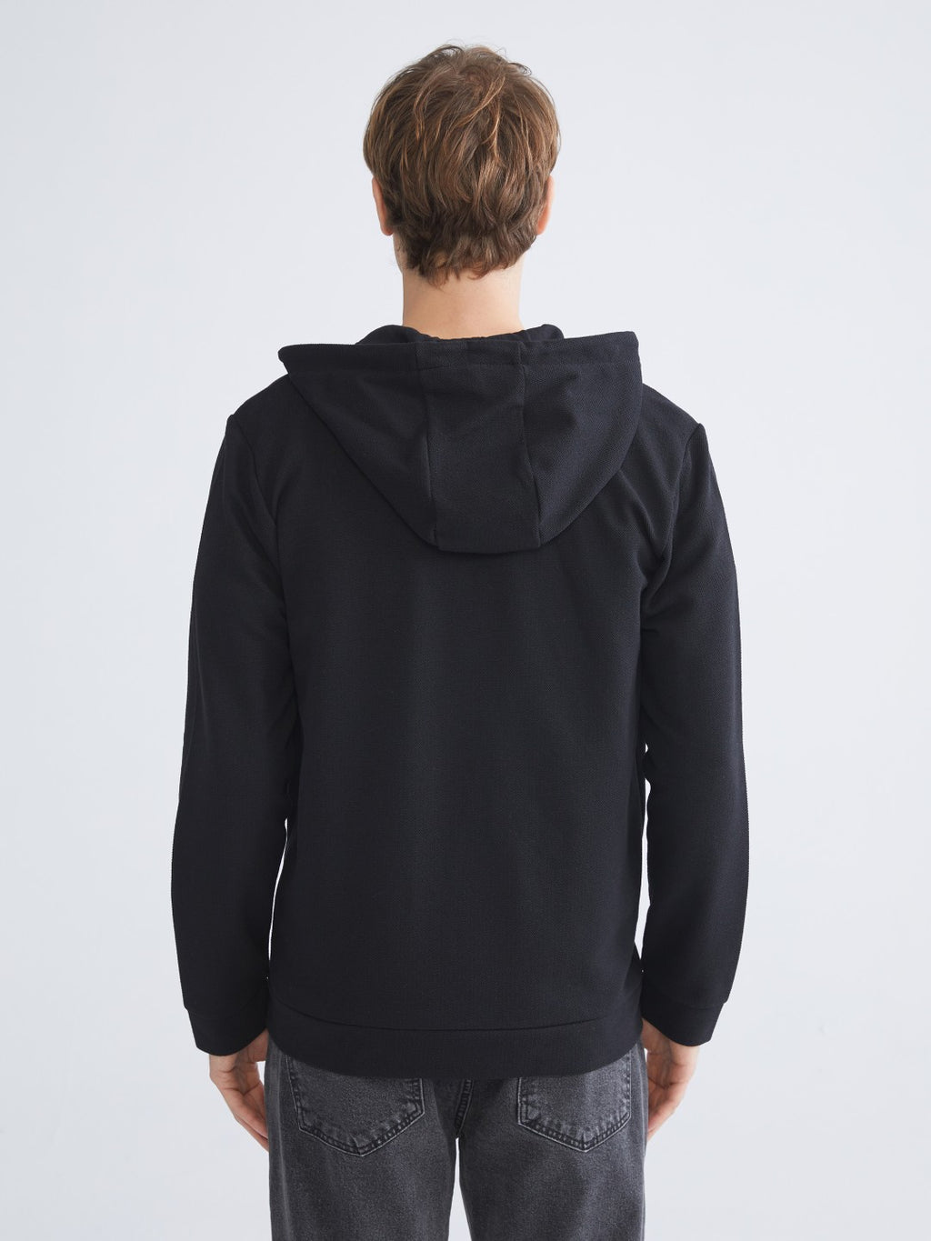 Xside Black Hooded Long Sleeve Men Zippered Sweatshirt