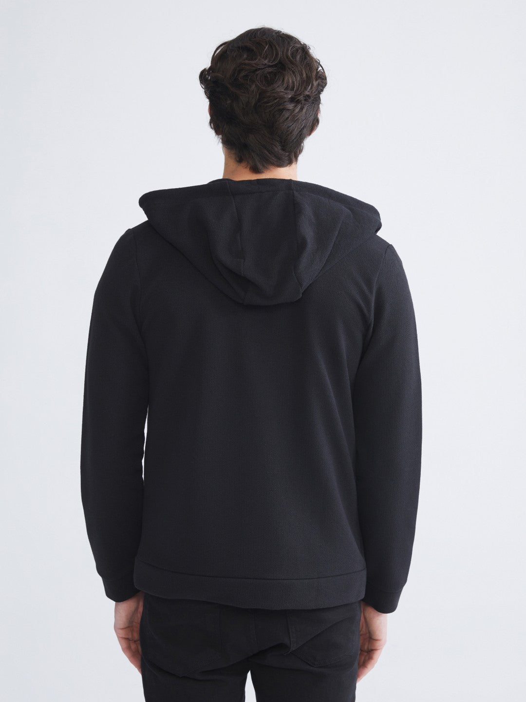 Xside Black Hooded Long Sleeve Men Zippered Sweatshirt