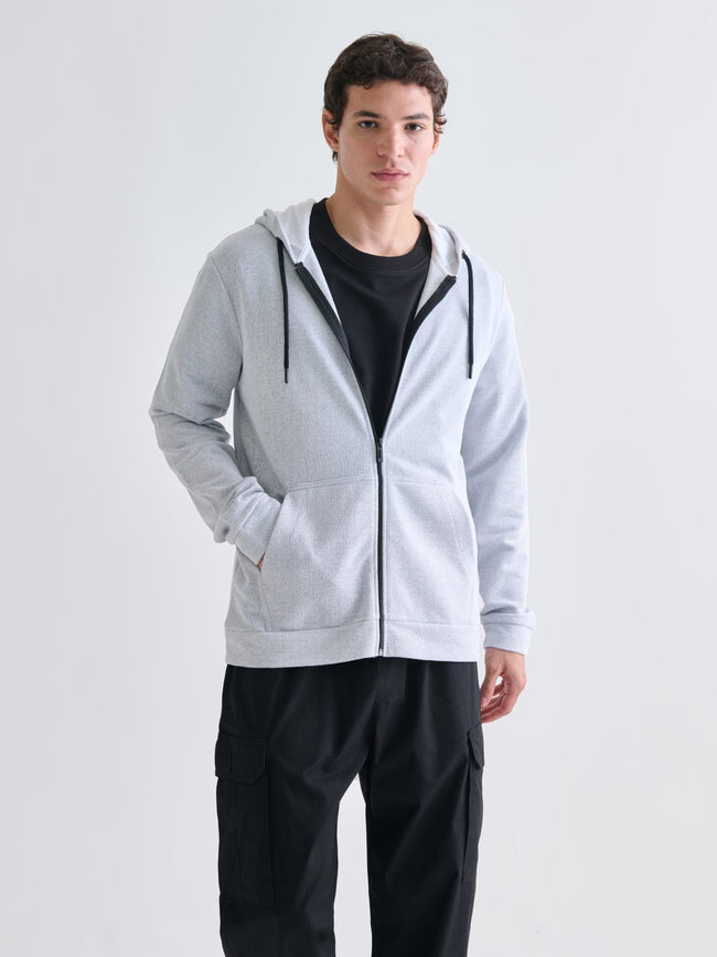 Xside Black Hooded Long Sleeve Men Zippered Sweatshirt Hover Image