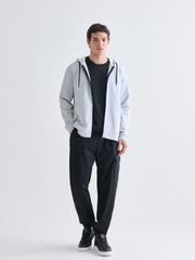 Xside Black Hooded Long Sleeve Men Zippered Sweatshirt