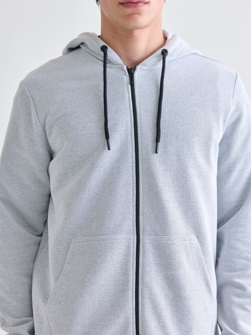 Xside Black Hooded Long Sleeve Men Zippered Sweatshirt