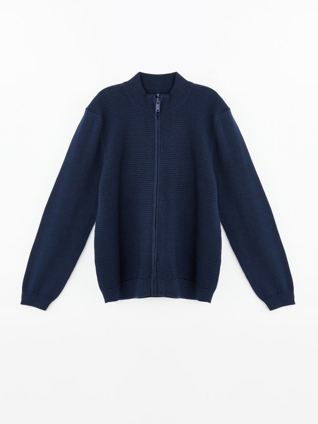 LCW Kids Black Stand Collar Textured BoyS Knitwear Cardigan Hover Image