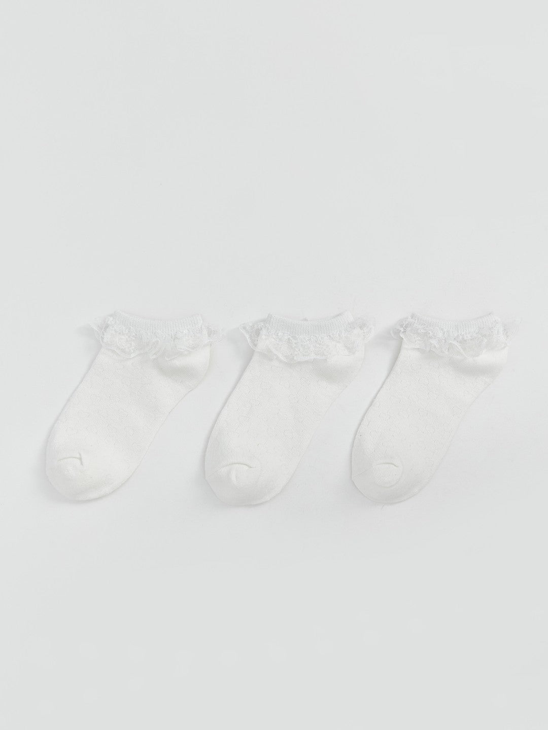 LCW Kids White Lace Detailed Girls Booties Socks 3-Pack