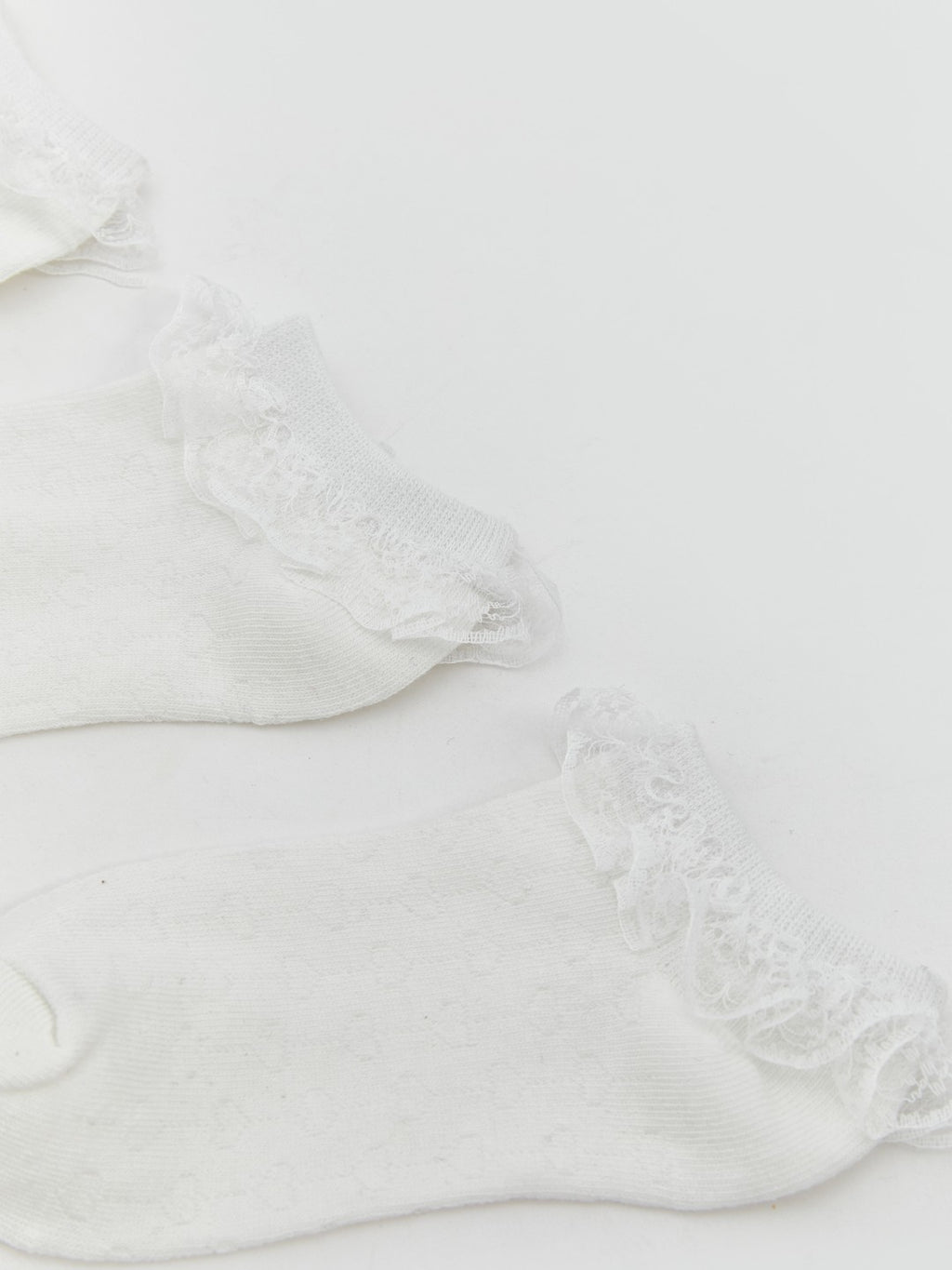 LCW Kids White Lace Detailed Girls Booties Socks 3-Pack