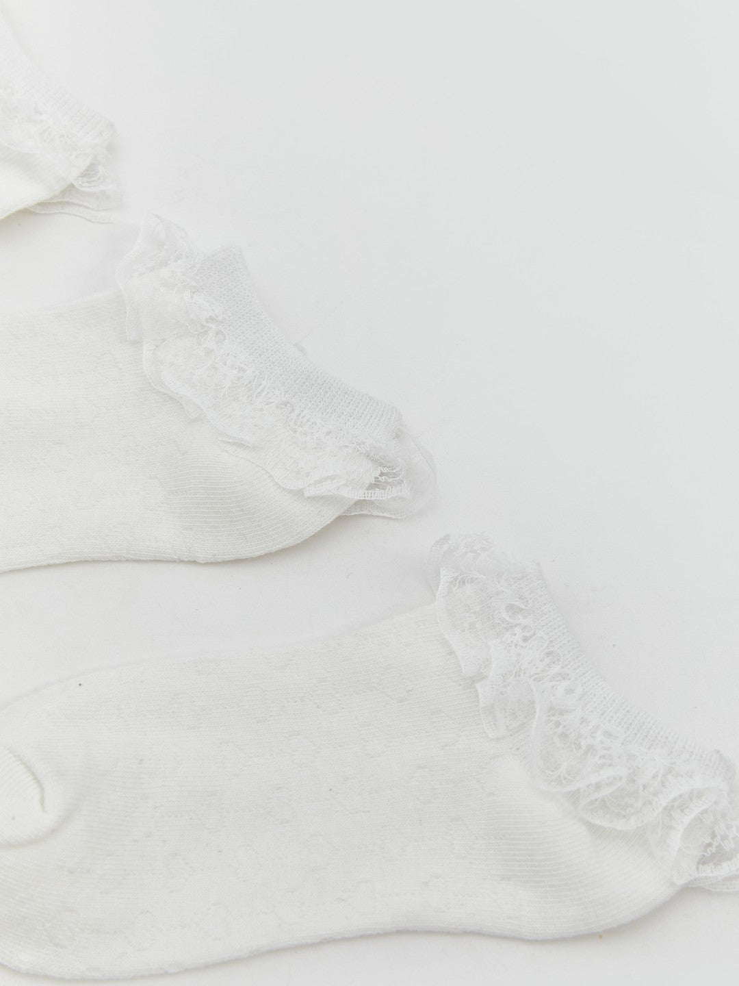 LCW Kids White Lace Detailed Girls Booties Socks 3-Pack