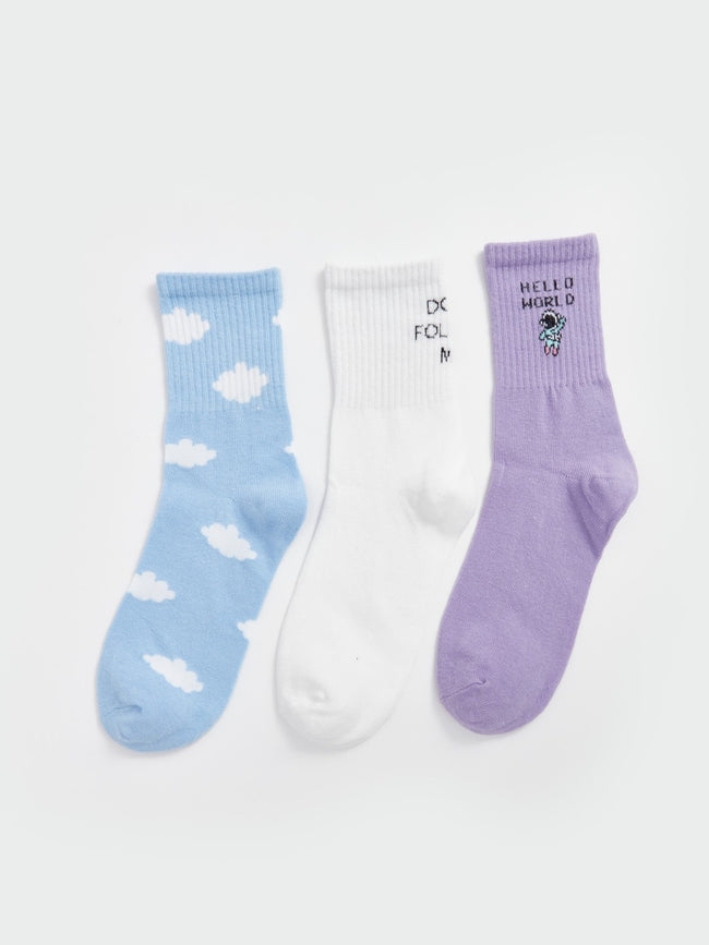 LCW Dream Blue Printed Women Ankle Socks 3-Pack Hover Image