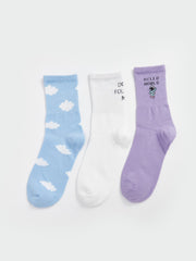 LCW Dream Blue Printed Women Ankle Socks 3-Pack