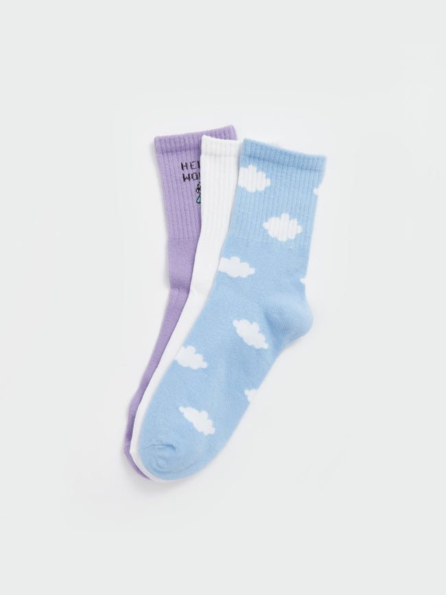 LCW Dream Blue Printed Women Ankle Socks 3-Pack Main Image