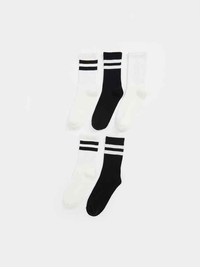 LCW Dream Ecru Striped Women Ankle Socks 5-Pack Hover Image