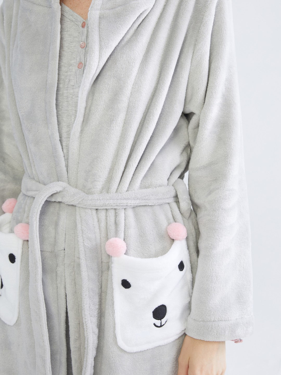 LCW Dream Gray Hooded Plush Women Dressing Gown