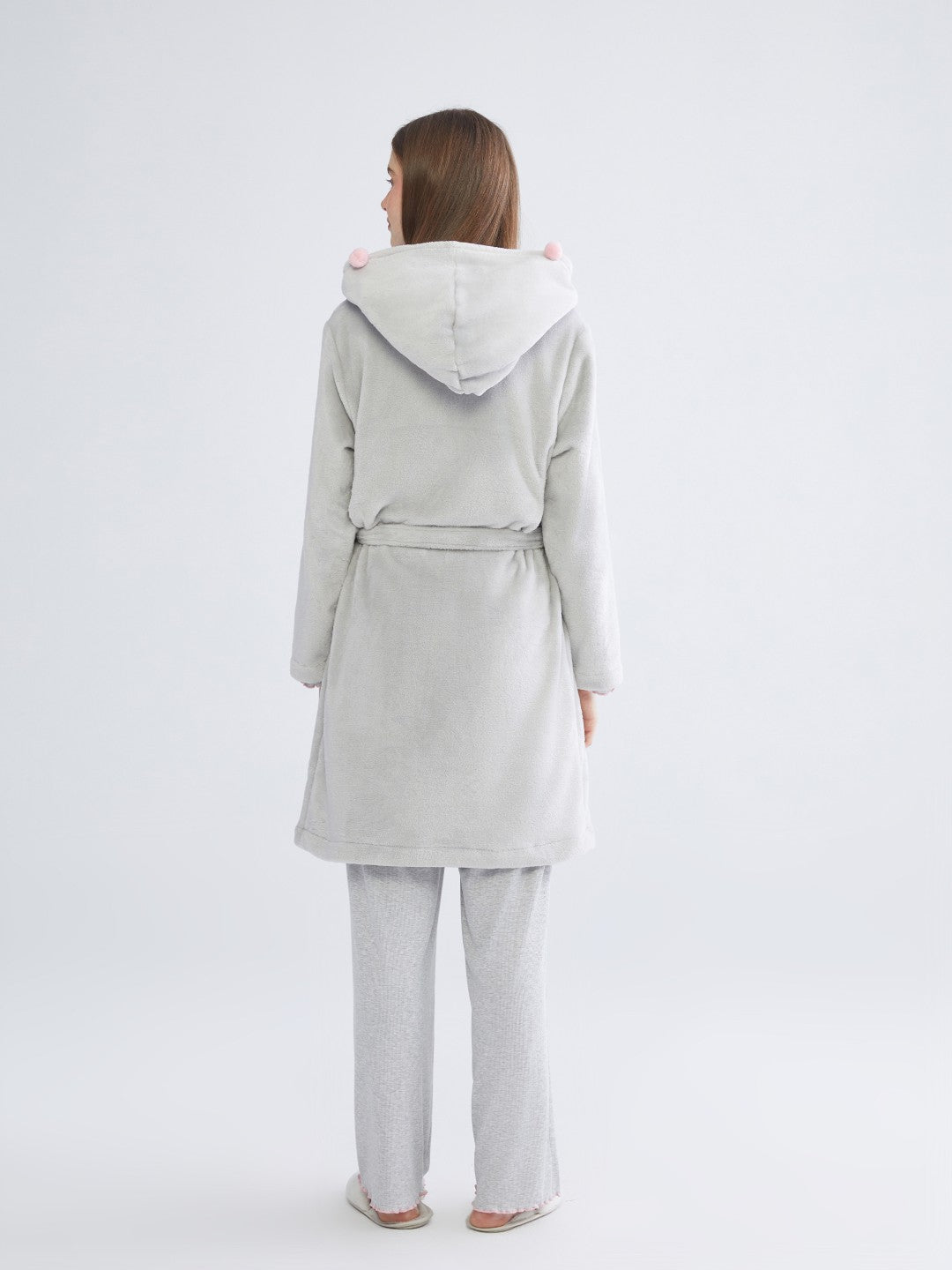LCW Dream Gray Hooded Plush Women Dressing Gown