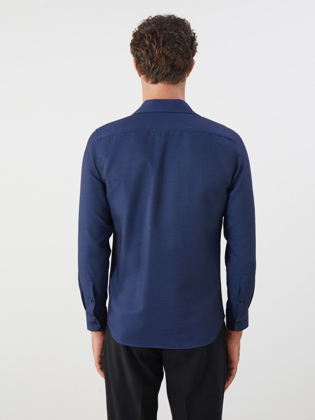 LCW Classic Navy Blue Slim Fit Long Sleeve Dobby Men Shirt