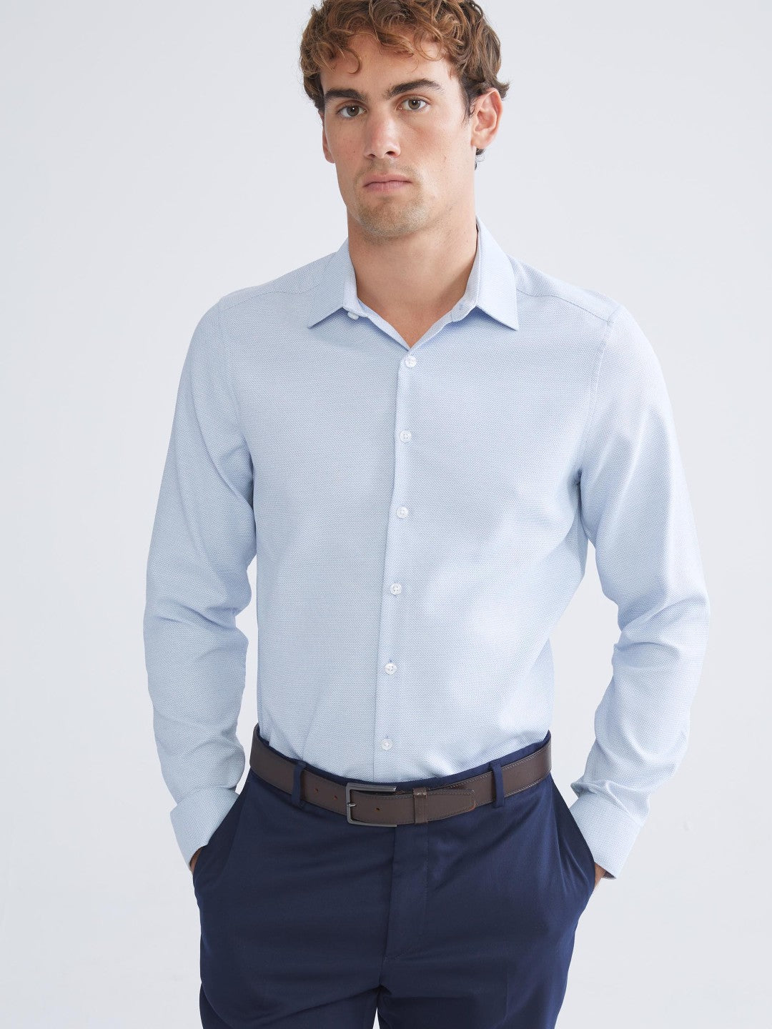 LCW Classic Navy Blue Slim Fit Long Sleeve Dobby Men Shirt