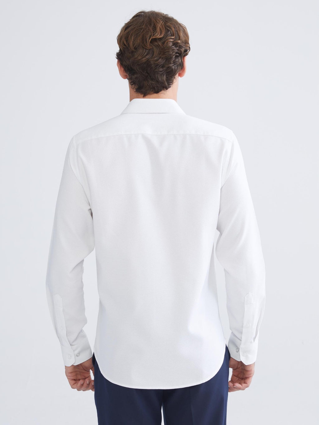 LCW Classic Navy Blue Slim Fit Long Sleeve Dobby Men Shirt