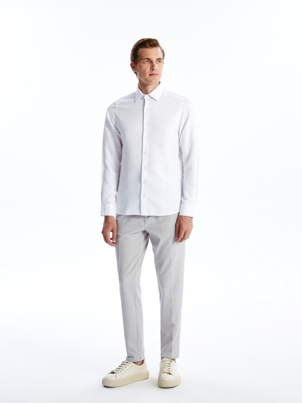 LCW Classic Navy Blue Slim Fit Long Sleeve Dobby Men Shirt