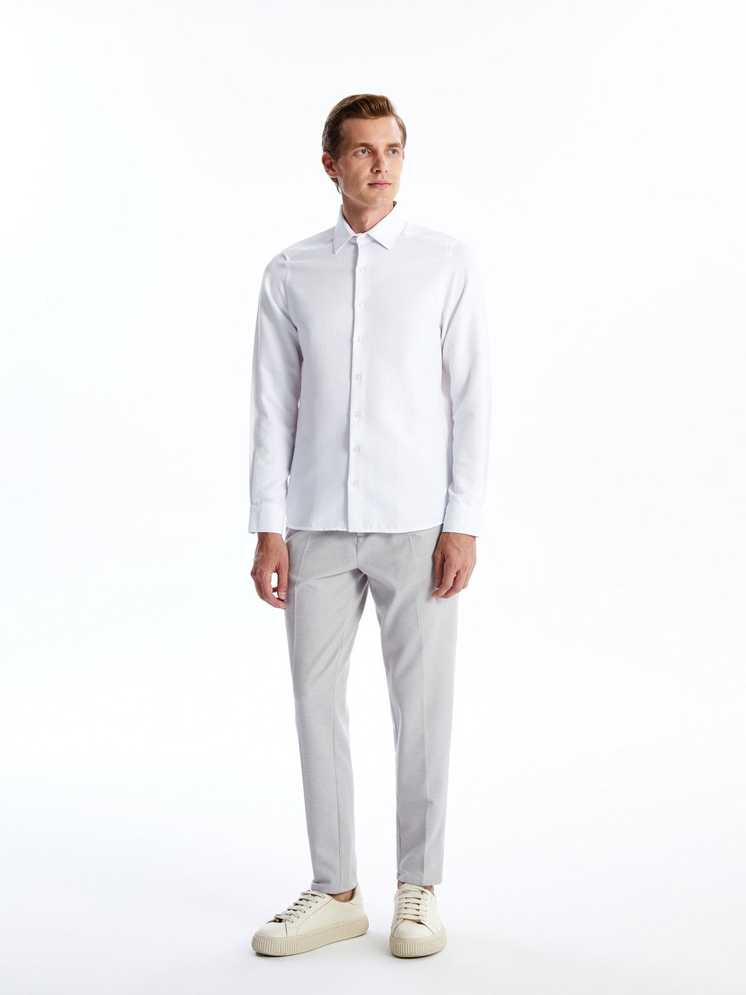 LCW Classic Navy Blue Slim Fit Long Sleeve Dobby Men Shirt