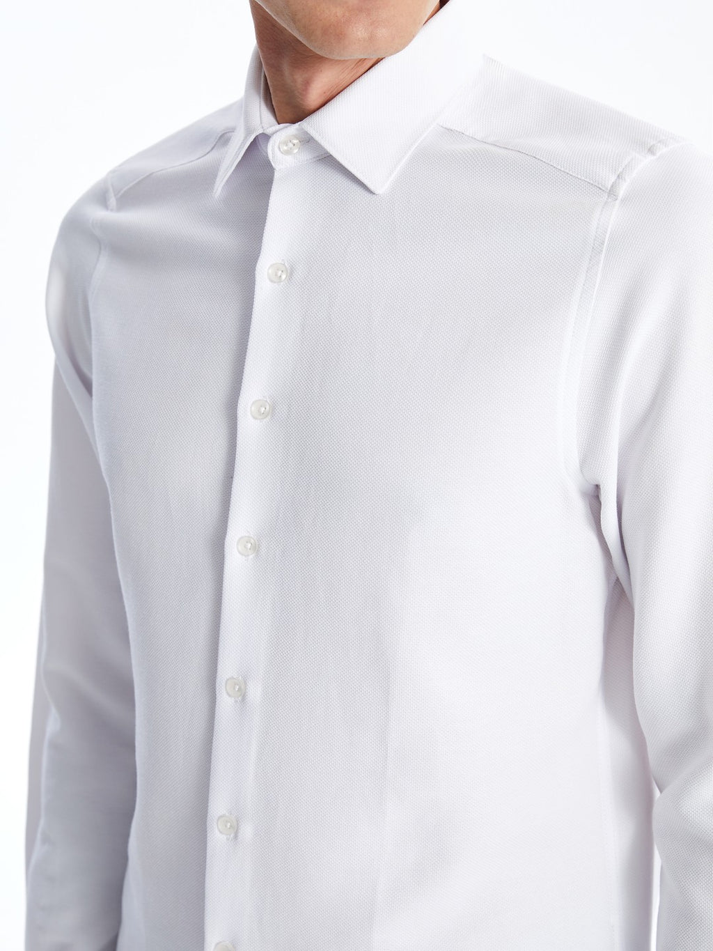 LCW Classic Navy Blue Slim Fit Long Sleeve Dobby Men Shirt