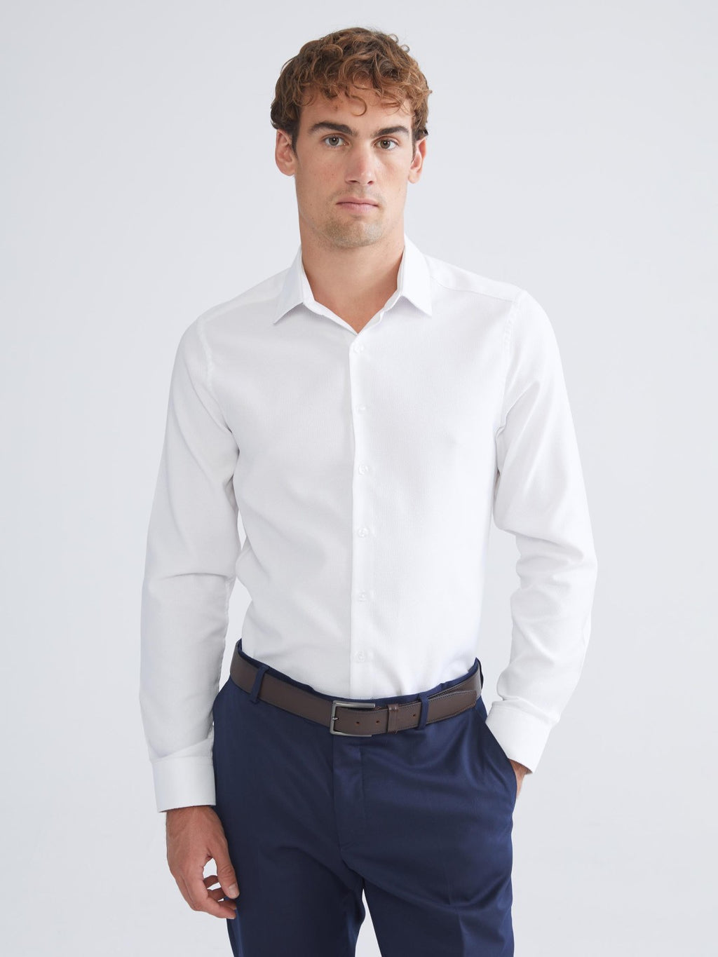 LCW Classic Navy Blue Slim Fit Long Sleeve Dobby Men Shirt