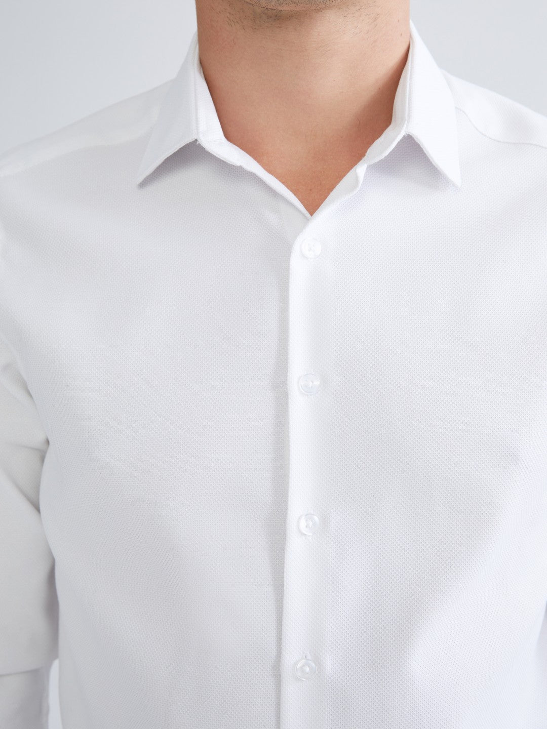 LCW Classic Navy Blue Slim Fit Long Sleeve Dobby Men Shirt