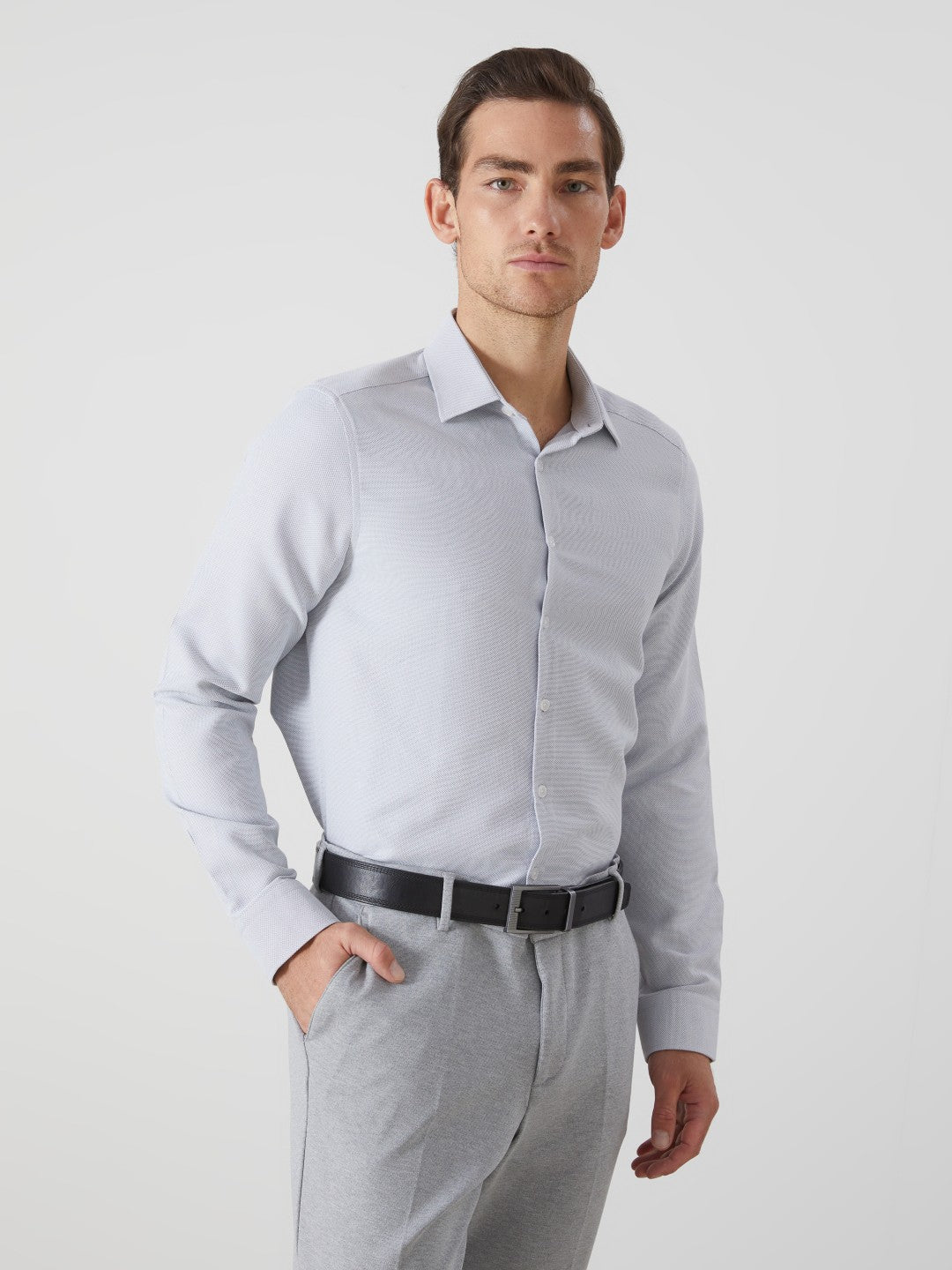 LCW Classic Navy Blue Slim Fit Long Sleeve Dobby Men Shirt