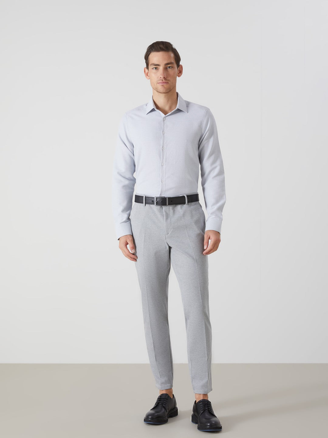 LCW Classic Navy Blue Slim Fit Long Sleeve Dobby Men Shirt