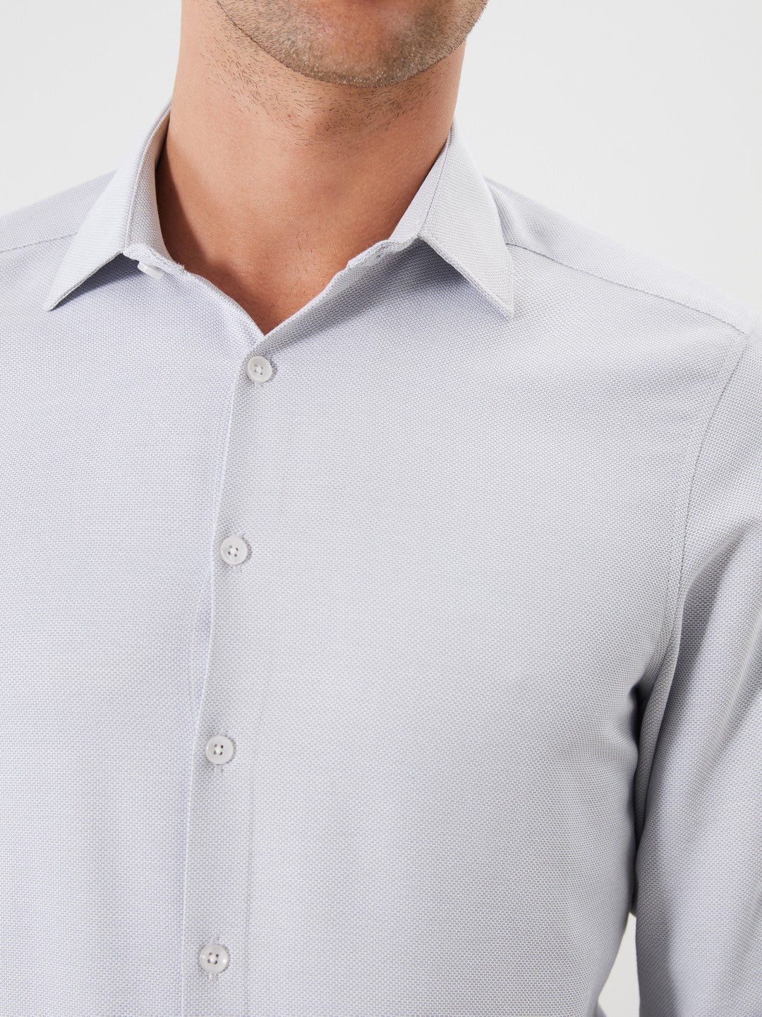 LCW Classic Navy Blue Slim Fit Long Sleeve Dobby Men Shirt