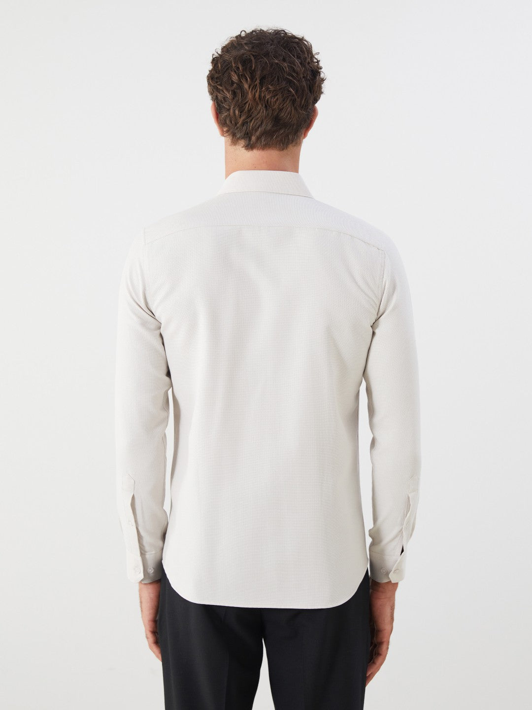 LCW Classic Navy Blue Slim Fit Long Sleeve Dobby Men Shirt