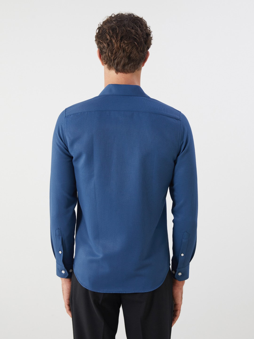 LCW Classic Navy Blue Slim Fit Long Sleeve Dobby Men Shirt